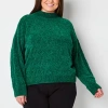 Liz Claiborne Plus Womens Mock Neck Long Sleeve Pullover Sweater In Green