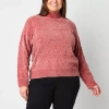 Liz Claiborne Plus Womens Mock Neck Long Sleeve Pullover Sweater In Pink
