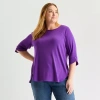 Liz Claiborne Plus Womens Round Neck 3/4 Sleeve Tunic Top In Purple