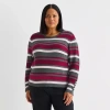 Liz Claiborne Plus Womens Round Neck Long Sleeve Striped Pullover Sweater In Gray