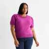 Liz Claiborne Plus Womens Short Sleeve Pullover Sweater In Purple