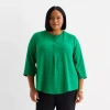 Liz Claiborne Plus Womens Split Crew Neck 3/4 Sleeve Tunic Top In Green