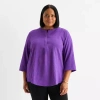 Liz Claiborne Plus Womens Split Crew Neck 3/4 Sleeve Tunic Top In Purple