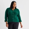 Liz Claiborne Plus Womens Split Crew Neck Short Sleeve Pullover Sweater In Green