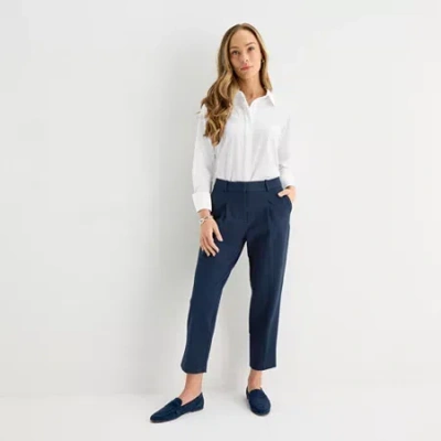 Liz Claiborne Ponte Tapered Womens Slim Trouser In Blue