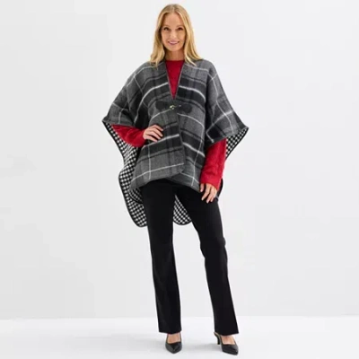 Liz Claiborne Reversible Plaid Wrap In Gray