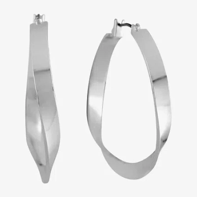 Liz Claiborne Ribbon Womens 36.5mm Hypoallergenic Hoop Earrings In Silver