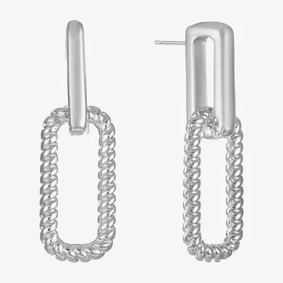 Liz Claiborne Rope Twist Paperclip Womens Oval Hypoallergenic Drop Earrings In Silver