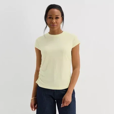 Liz Claiborne Ruched Womens Crew Neck Short Sleeve Blouse In Neutral