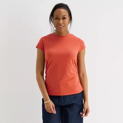 Liz Claiborne Ruched Womens Crew Neck Short Sleeve Blouse In Orange