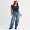 Liz Claiborne Sara Womens Plus High Rise Wide Leg Jean In Blue