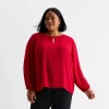 Liz Claiborne Shine Womens Plus Keyhole Neck Long Sleeve Blouse In Red