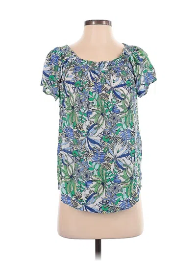 Pre-owned Liz Claiborne Short Sleeve Blouse In Blue