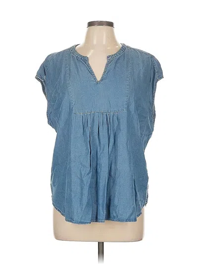 Pre-owned Liz Claiborne Short Sleeve Blouse In Blue