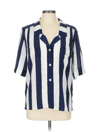 Pre-owned Liz Claiborne Short Sleeve Blouse In Blue