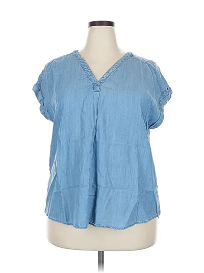 Pre-owned Liz Claiborne Short Sleeve Blouse In Blue