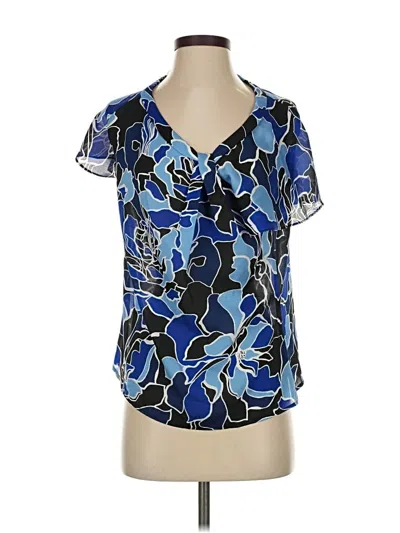 Pre-owned Liz Claiborne Short Sleeve Blouse In Blue