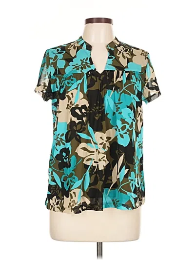 Pre-owned Liz Claiborne Short Sleeve Blouse In Blue