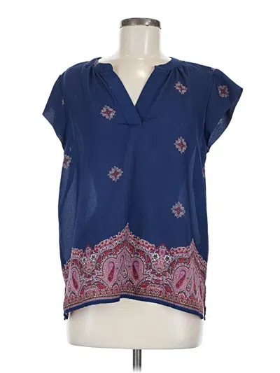 Pre-owned Liz Claiborne Short Sleeve Blouse In Blue