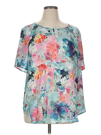 Pre-owned Liz Claiborne Short Sleeve Blouse In Blue