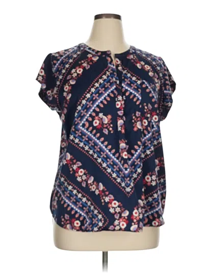Pre-owned Liz Claiborne Short Sleeve Blouse In Blue