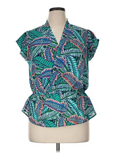 Pre-owned Liz Claiborne Short Sleeve Blouse In Teal