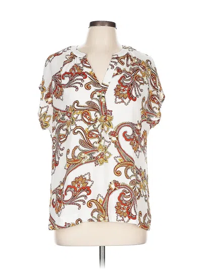Pre-owned Liz Claiborne Short Sleeve Blouse In White