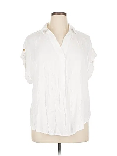Pre-owned Liz Claiborne Short Sleeve Blouse In White