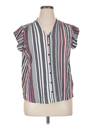 Pre-owned Liz Claiborne Short Sleeve Blouse In White