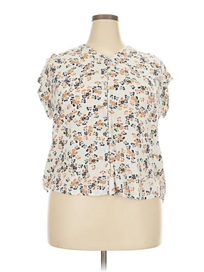 Pre-owned Liz Claiborne Short Sleeve Blouse In White