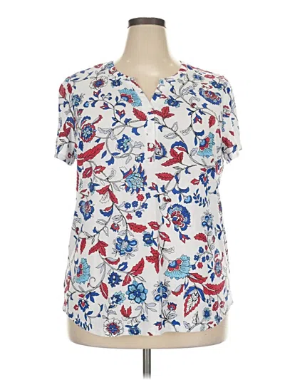 Pre-owned Liz Claiborne Short Sleeve Blouse In White