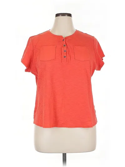 Pre-owned Liz Claiborne Short Sleeve Henley Shirt In Orange