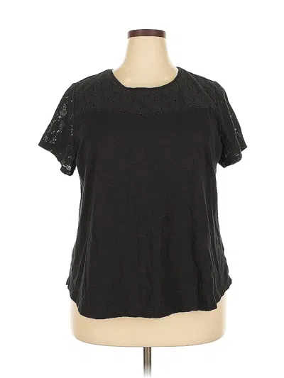 Pre-owned Liz Claiborne Short Sleeve Top Black Keyhole Neckline Tops