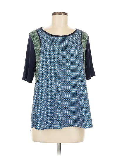 Pre-owned Liz Claiborne Short Sleeve Top Blue Square Neckline Tops