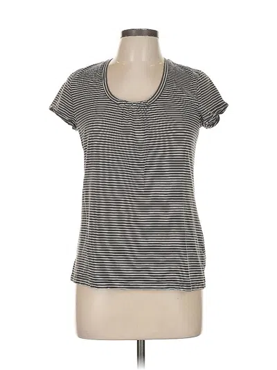 Pre-owned Liz Claiborne Short Sleeve Top Gray Stripes Pattern Scoop Neck Tops