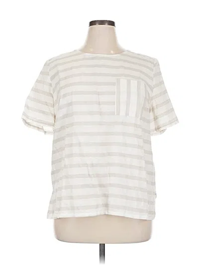 Pre-owned Liz Claiborne Short Sleeve Top Ivory Stripes Pattern Crew Neck Tops In White