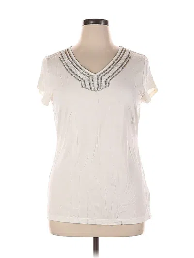 Pre-owned Liz Claiborne Short Sleeve Top Ivory V Neck Tops In White