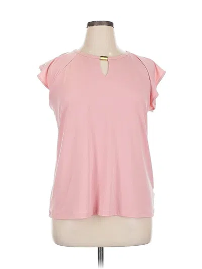 Pre-owned Liz Claiborne Short Sleeve Top Pink Keyhole Neckline Tops