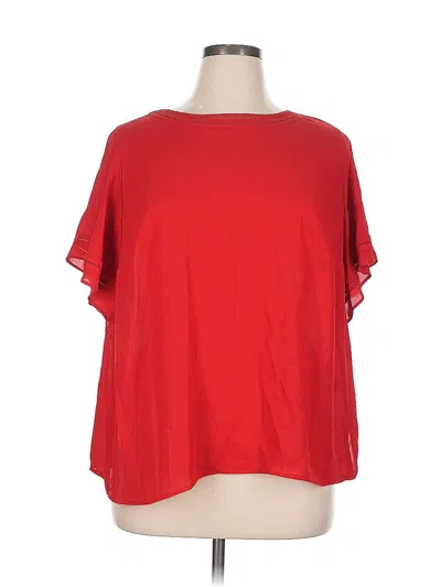 Pre-owned Liz Claiborne Short Sleeve Top Red Scoop Neck Tops