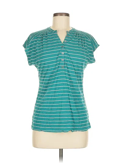 Pre-owned Liz Claiborne Short Sleeve Top Teal Keyhole Neckline Tops In Blue