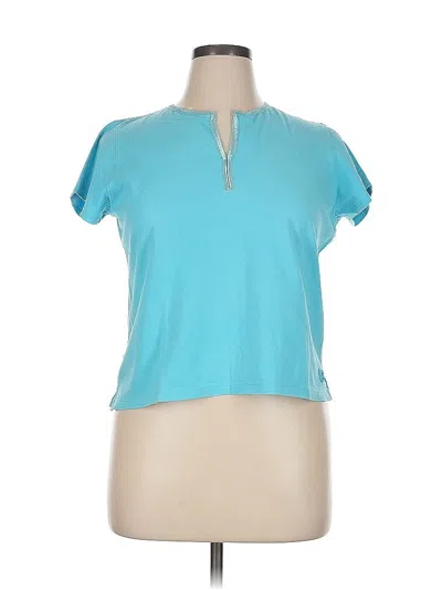 Pre-owned Liz Claiborne Short Sleeve Top Teal Keyhole Neckline Tops In Blue