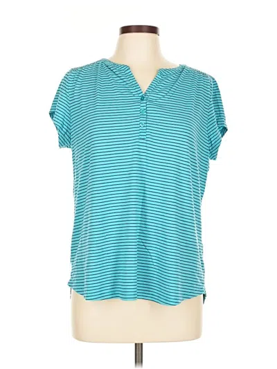 Pre-owned Liz Claiborne Short Sleeve Top Teal V-neck Tops In Blue
