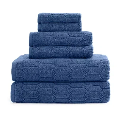 Liz Claiborne Signature Plush Logo 6-pc. Bath Towel Set In Blue