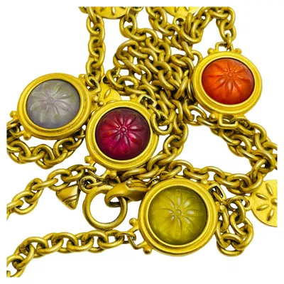 Pre-owned Liz Claiborne Signed Chain Gold Jewel Glass Designer Runway Necklace In Multi