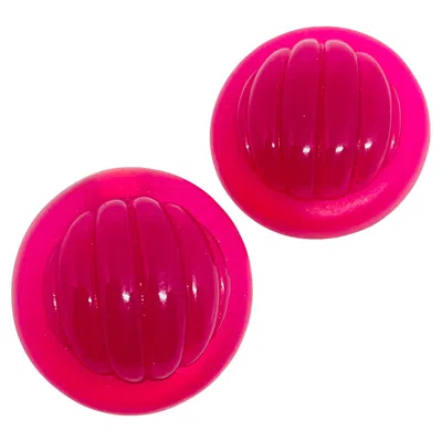 Pre-owned Liz Claiborne Signed Vintage Hot Pink Resin Designer Clip On Earrings