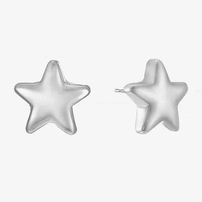 Liz Claiborne Silver Tone 12.7mm Star Stud Earrings In Metallic