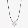 Liz Claiborne Silver Tone Cord Hammered Womens Cross 17 Inch Pendant Necklace In Silver