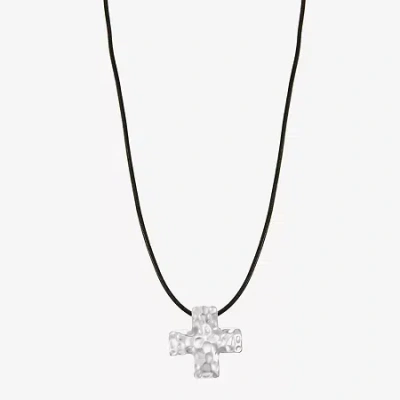 Liz Claiborne Silver Tone Cord Hammered Womens Cross 17 Inch Pendant Necklace