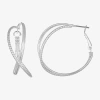 Liz Claiborne Silver Tone Criss Cross Womens 40mm Hypoallergenic Hoop Earrings In White