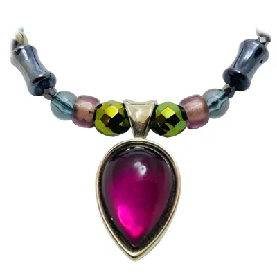 Pre-owned Liz Claiborne Silver Tone Glass Beaded Designer Necklace In Multi